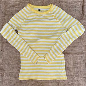 Gap, White & Yellow Striped Long Sleeve Casual Fitted Spring Top, Medium
